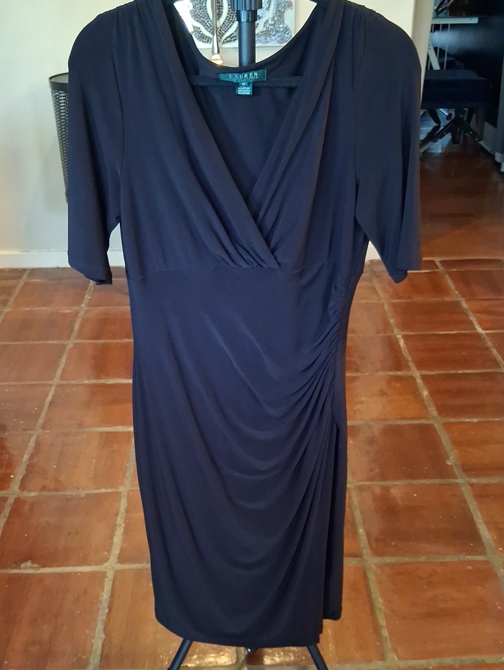 Ralph Lauren Black Faux-Wrap Midi Dress